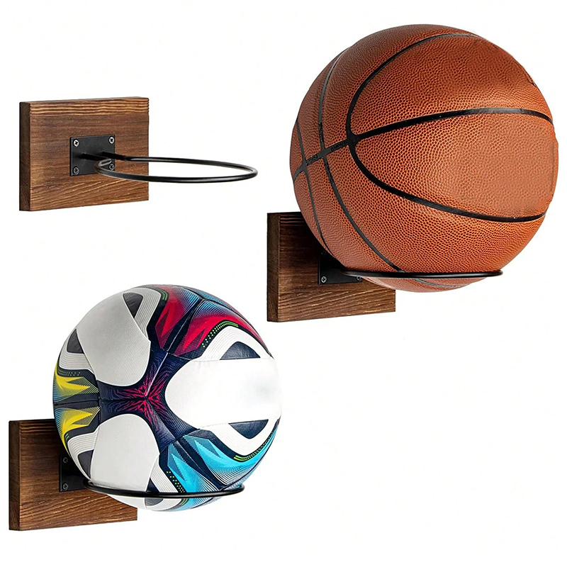 Sports Equipment Holder - Basketball Soccer Wall Mount Holder Wood