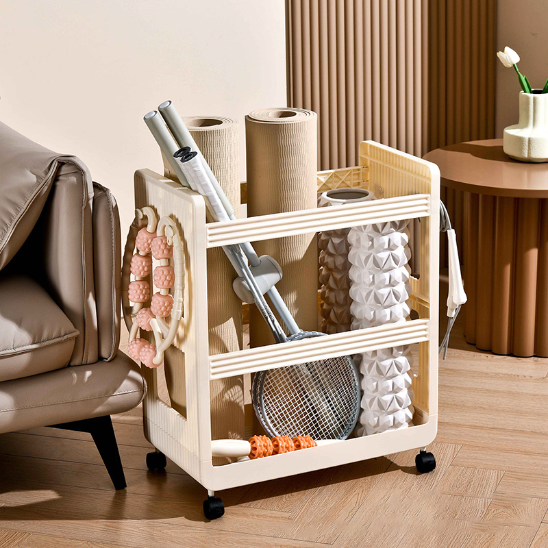 Sports Equipment Holder - Yoga Supplies Storage Rack Movable Trolley