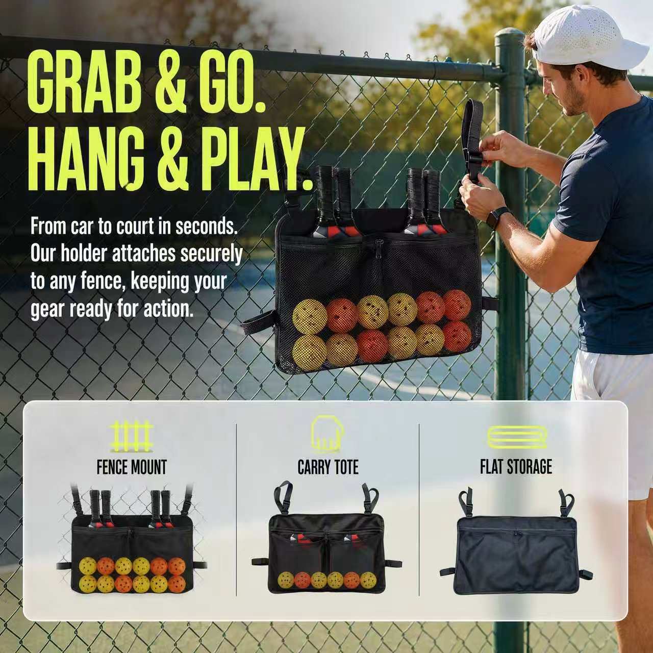 Sports Equipment Organizer - Pickleball Paddle Mesh Storage Bag with